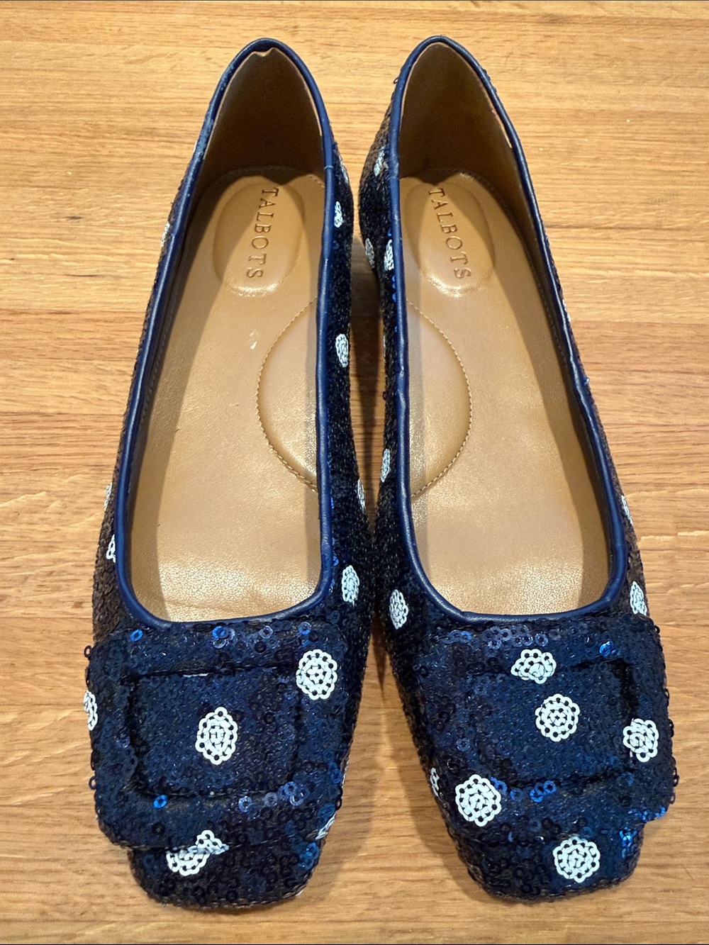 Talbots Navy Sequin Polka-Dot Loafers
